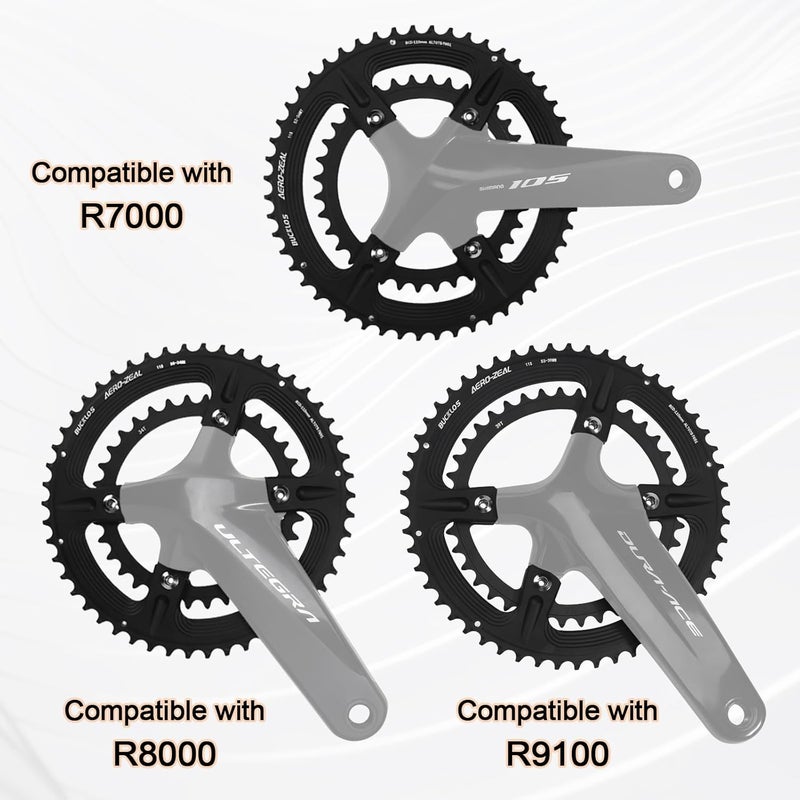 BUCKLOS 110 BCD Road Bike Chainring, Double Round 4 Bolts 7075-T651 Aluminum 34T/36T/39T/50T/52T/53T Chainrings for R7000 R8000 R9100 R9200 4700 5800 6800 - Image 2